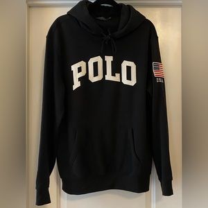 Polo Ralph Lauren Spellout USA Flag Black Pullover Hoodie Large